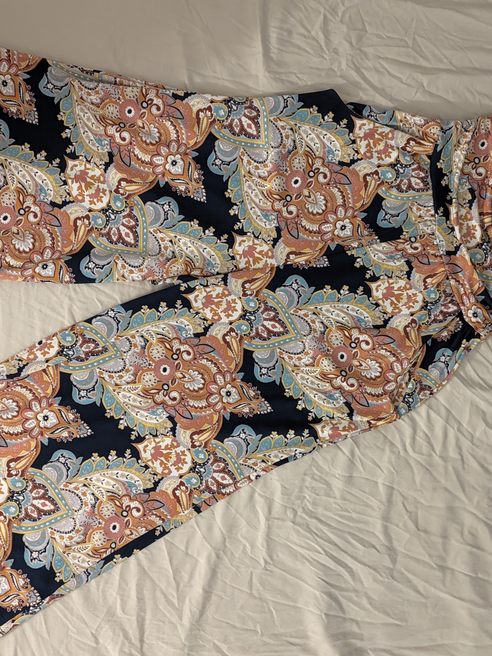 Emerald Sundae Navy Paisley Jumpsuit with Rust and Light Blue Accents